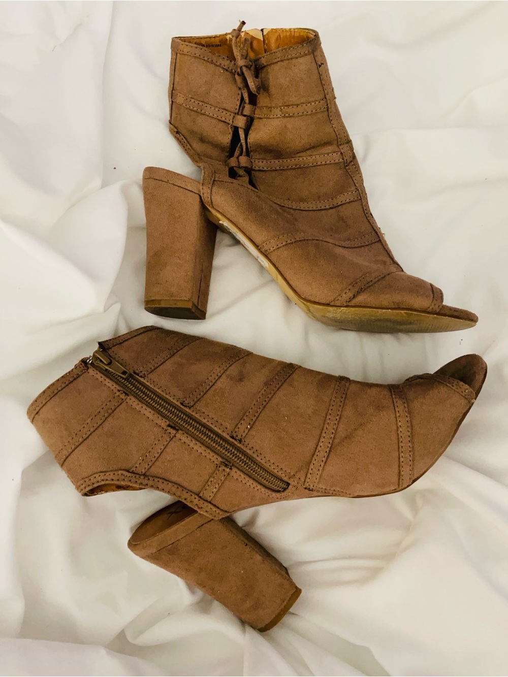 Oxo Brown Suede Open-Toe Block Heel Ankle Booties